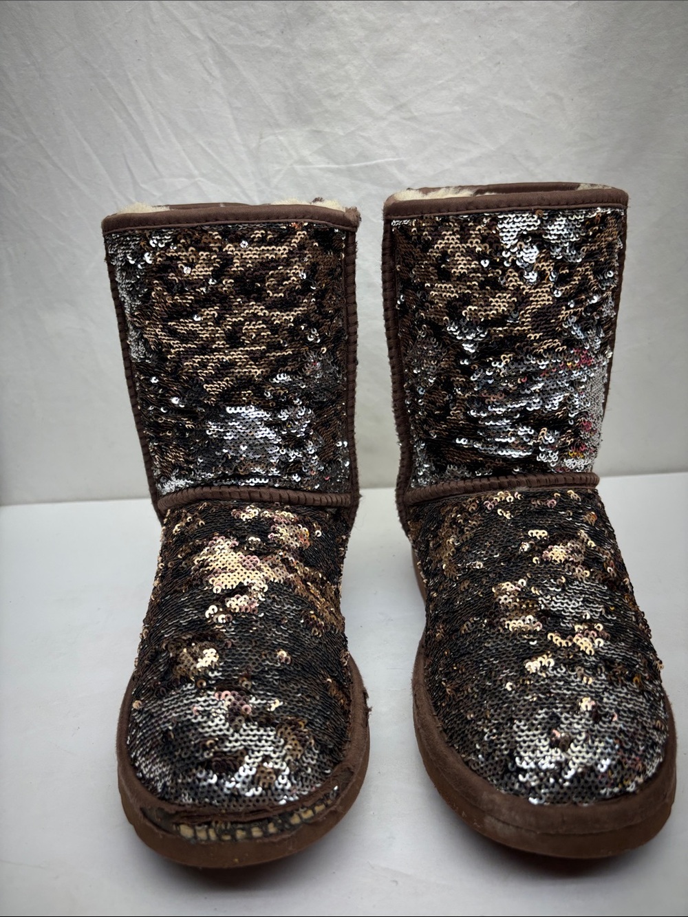 UGG Brown Sequin Mid-Calf Winter Boots, SZ 6, box 87
